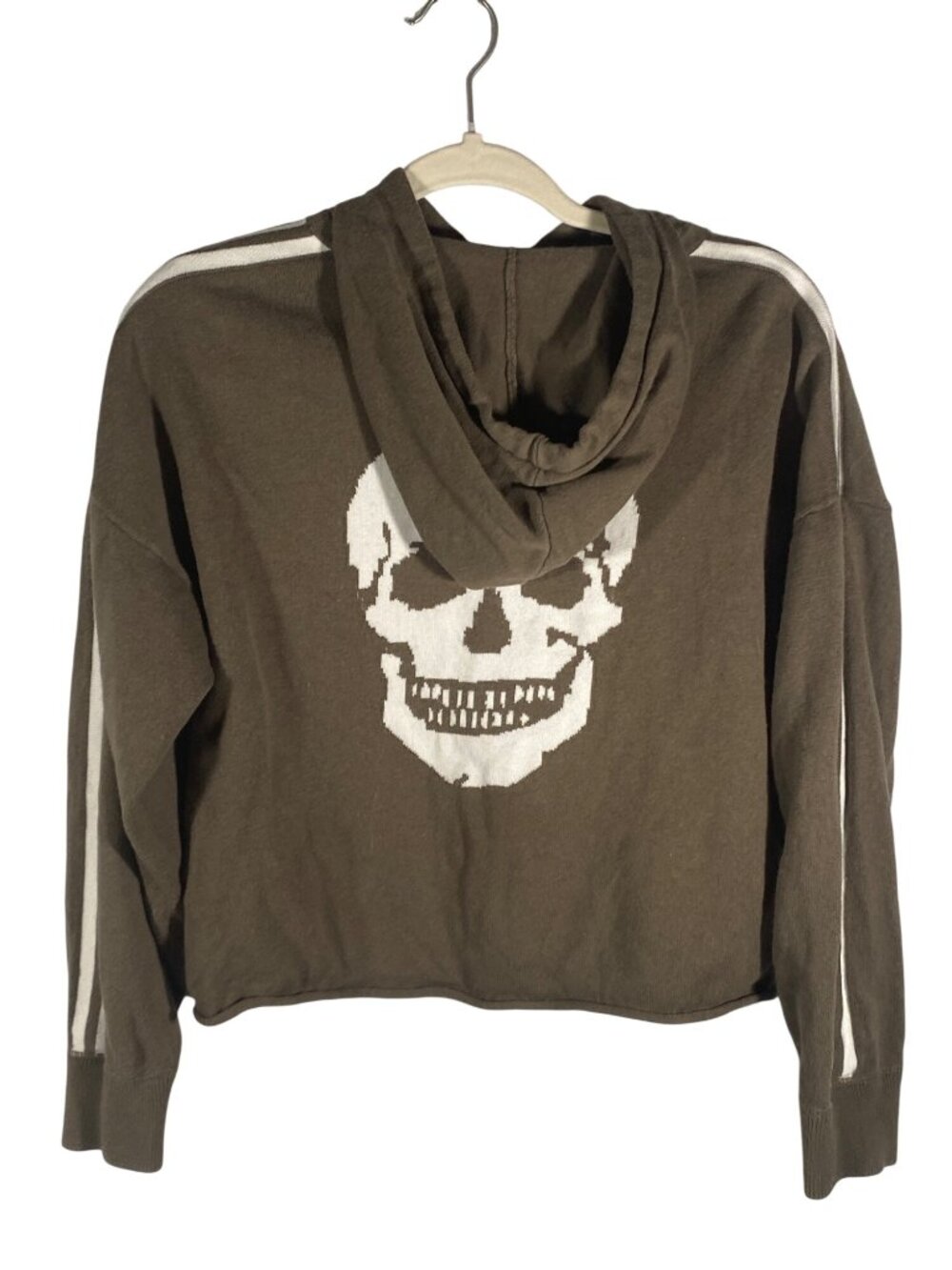 Skull Cashmere Marissa Military Green Crop Hoodie Skull Graphic & Stripe Details